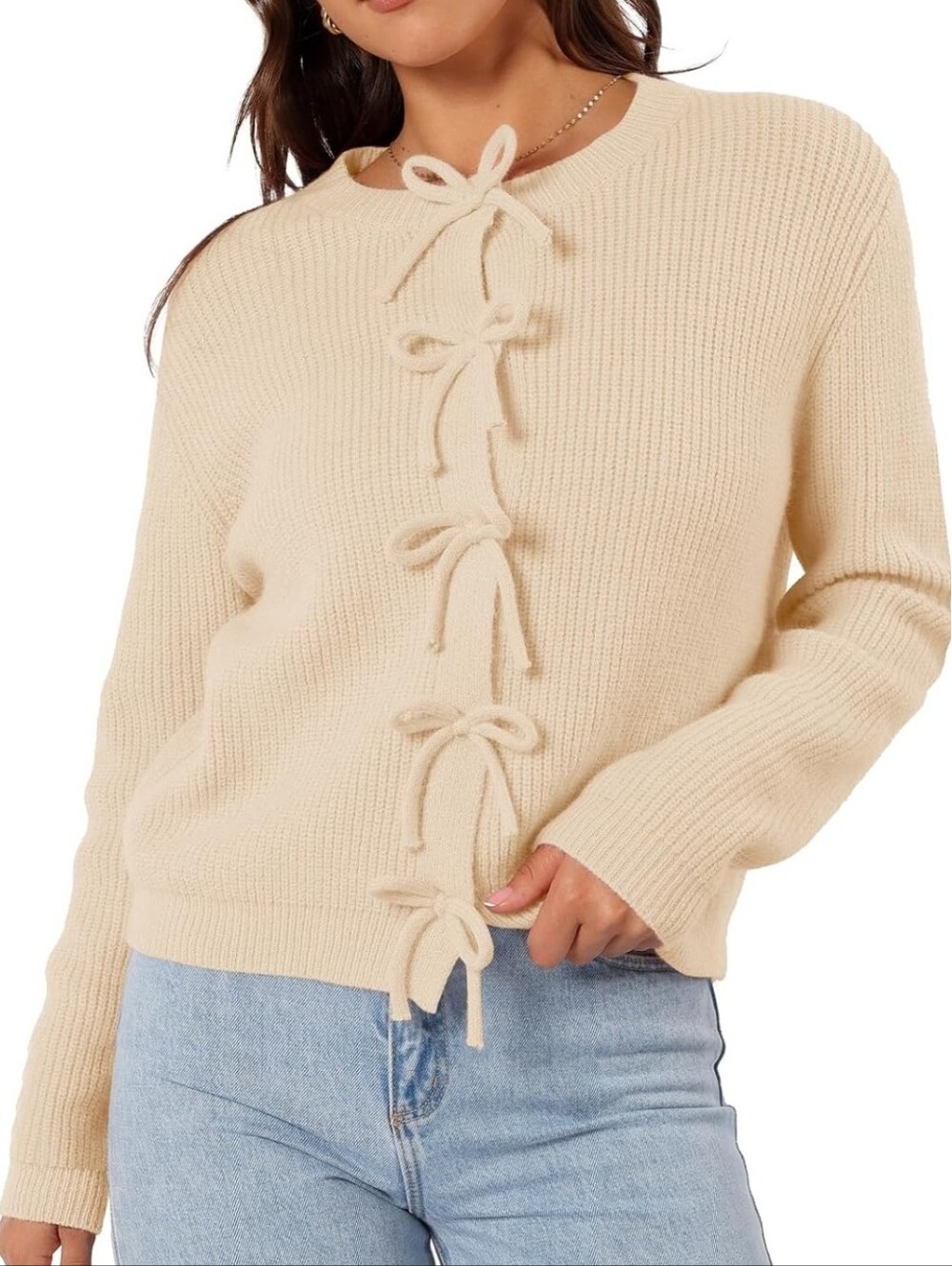 NWT Bow-Trim Cream Knit Sweater - Women
